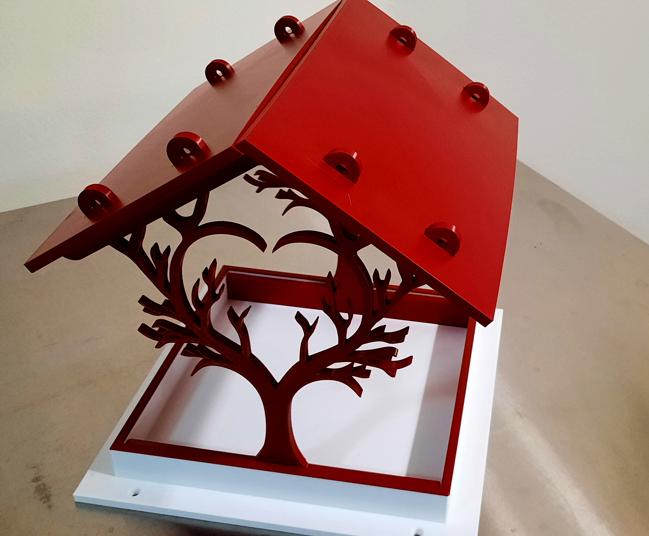 Red and White Bird Feeder