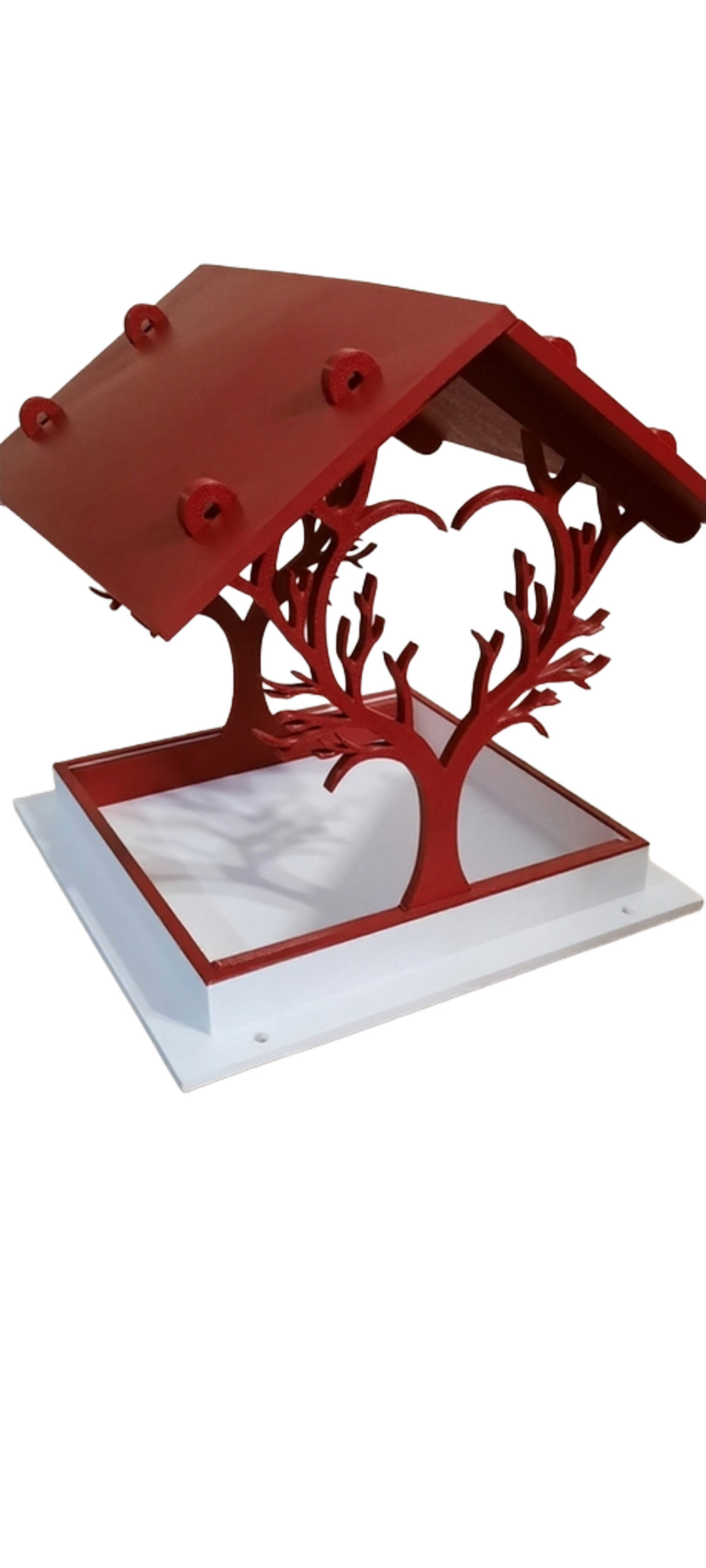 Red and White bird feeder